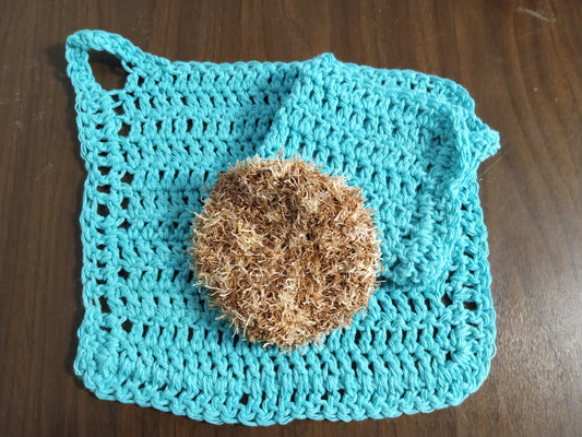 Turquoise dishcloth and Tan Scrub Eaze Scrubby