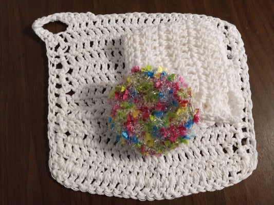 White Dishcloth with Multi White Scrub Eaze Scrubby