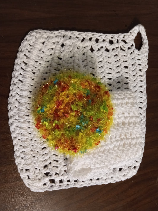 White Dishcloth with Multi Yellow Scrubby