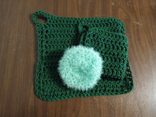 Dark Pine Dishcloth with Light Green Scrub Eaze Scrubby