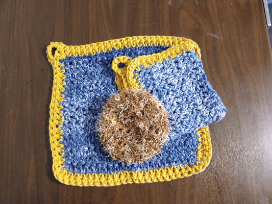 Denim/Gold Dishcloth with Tan Scrub Eaze Scrubby